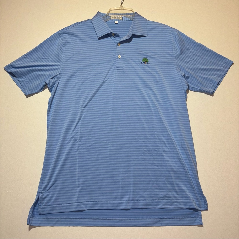 Peter Millar Summer Comfort Blue Stripe Polo Large Hide Out